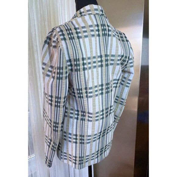 Vintage 70s jacket, unisex green plaid blazer, gender neutral fashion, (S/M) - Picture 5 of 10